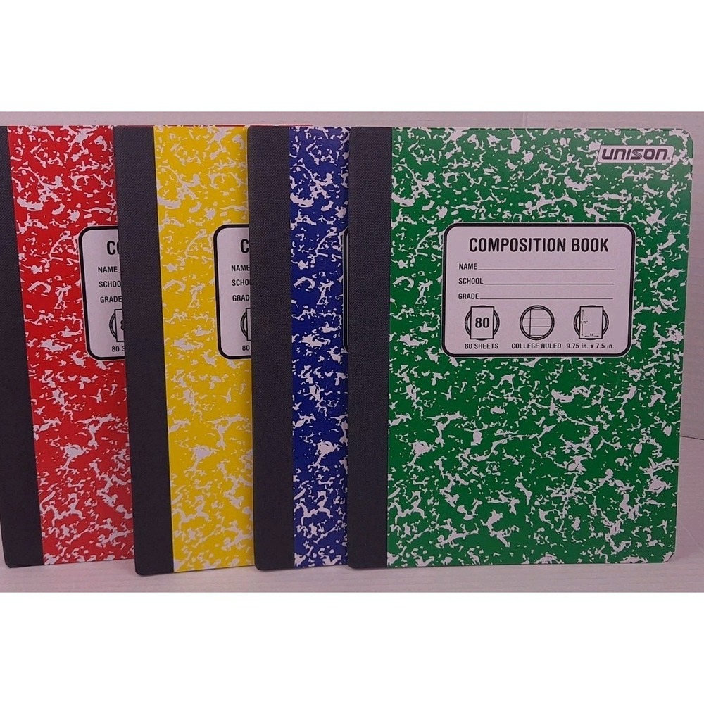 (4 Pack) Composition‎ Notebook 80 Sheets 9-3/4"x7-1/2" College Rule  Unison